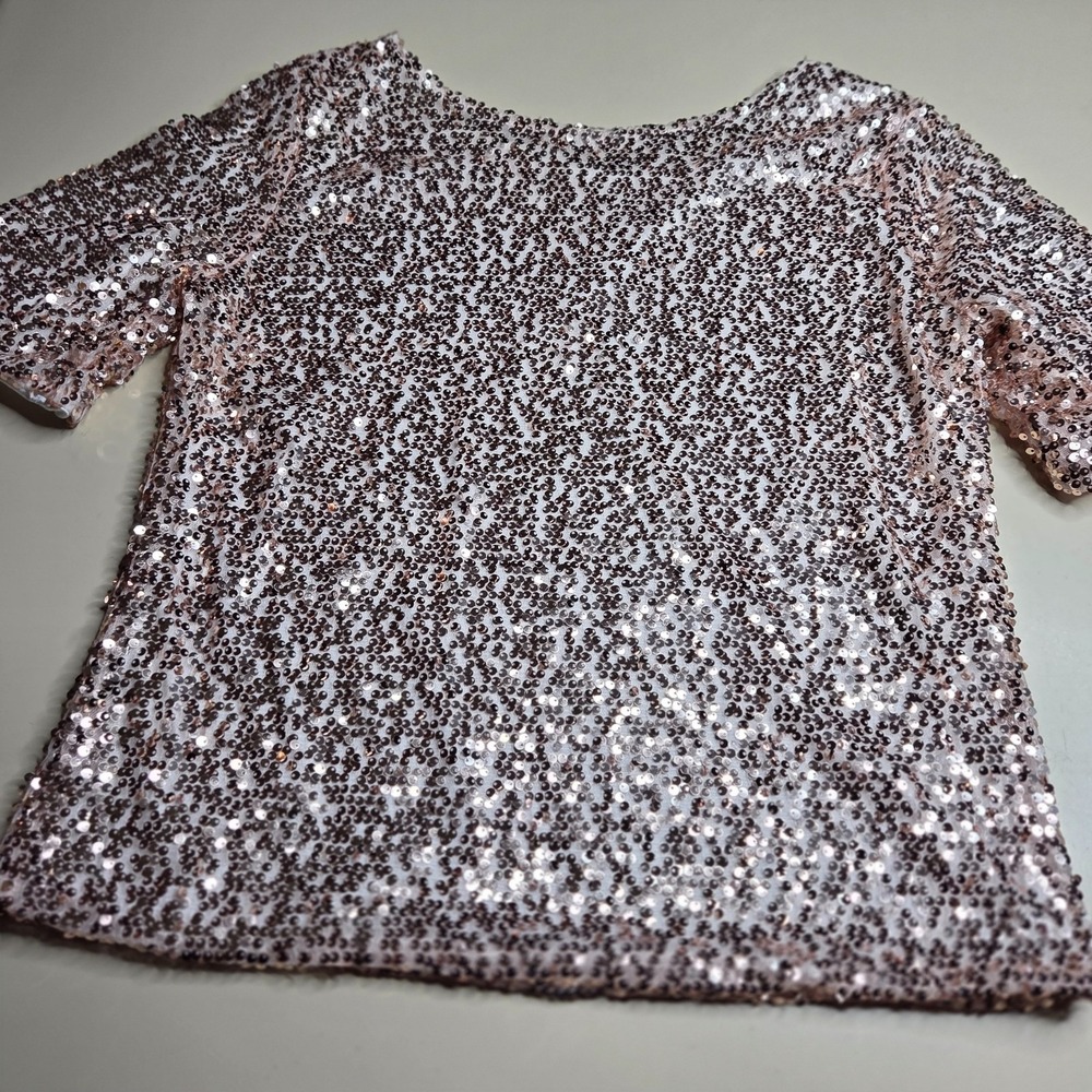 Womens Blouse Top White Lined Mesh Shiny Sequins Casual Fashion Evening Party